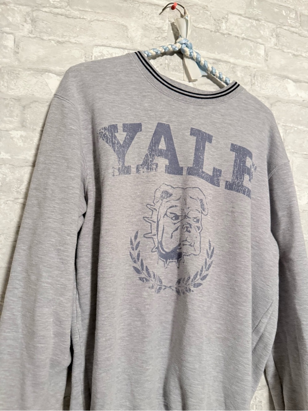Gray Yale Crewneck Sweatshirt with Bulldog Graphic